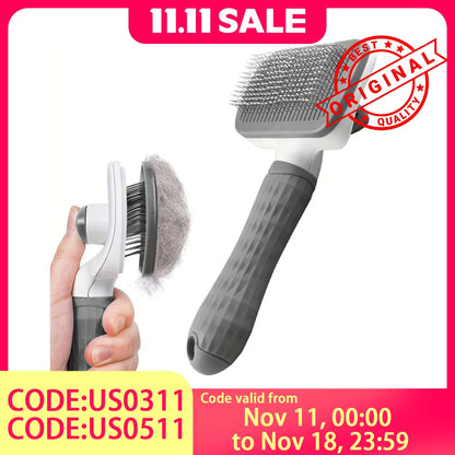 2-in-1 Pet Grooming Brush - Massaging Deshedder, Easy Cleanup