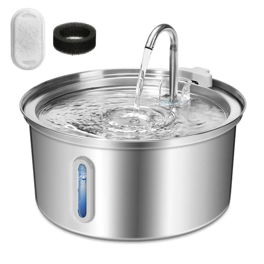 Cat Water Fountain Stainless Steel, 108oz/3.2L Pet Water Fountain With Ultra Quiet Pump, Filtration System, Water Level Window