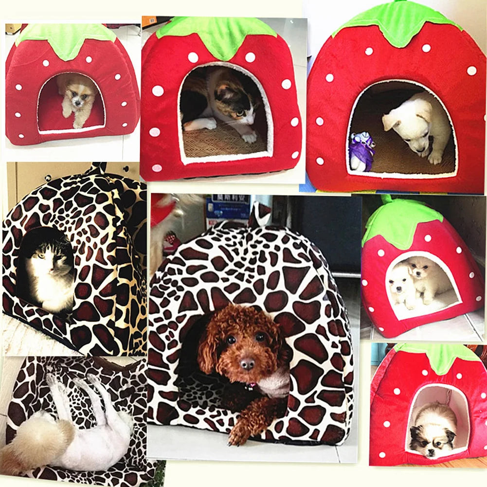 Fashion Cushion Basket, Soft Strawberry Pet Dog/Cat House, Pet Tent Dog House, Small Dogs, Puppies, Small Cats, Kittens