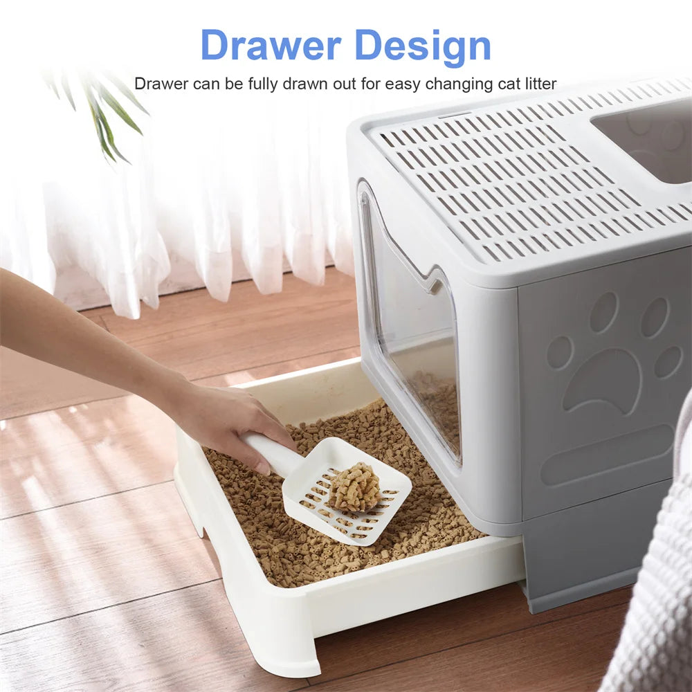 Easy Cleaning Cat Litter Box, Large Cat Pan Drawer, Anti-Splashing Cat Potty, Toilet Tray with Scoop.
