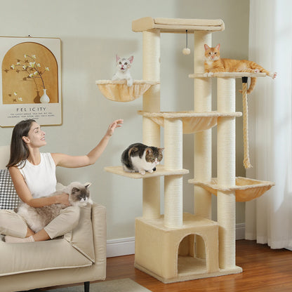 Large Cat Tree for Big Cats, Robust Cat Tower with Several Levels, Cat House Climbing Tree with Hammock ,11 Sisal Posts, Large Perch