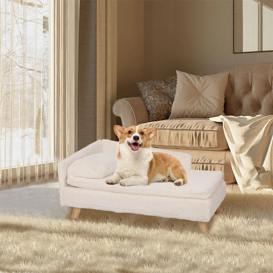 Dog Sofa Bed, Cat Cushion, L-Shape Soft Warm Nesting Couch, with Rubber Wooden Legs