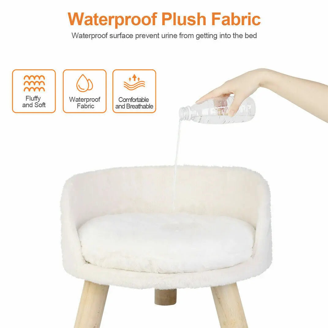 Luxury Soft Cat/Dog Bed, Warm Plush Fabric, Pet Nesting Chair/Bed, Washable Couch Wood Legs with Cushion Pad, For Small Pets