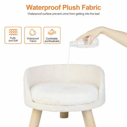Luxury Soft Cat/Dog Bed, Warm Plush Fabric, Pet Nesting Chair/Bed, Washable Couch Wood Legs with Cushion Pad, For Small Pets