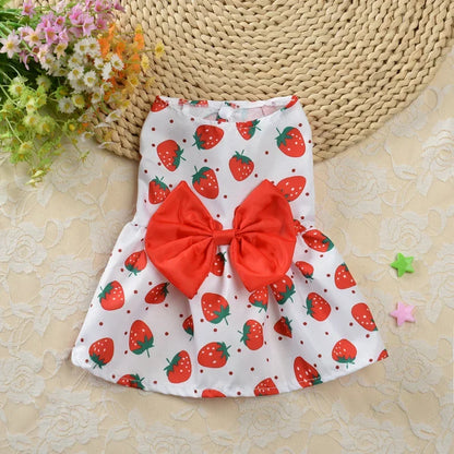 Fashion Cat Dresses With Bow, Cats & Small Dogs, Sphynx, Chihuahua, Fruit Flower Print Pet Clothes