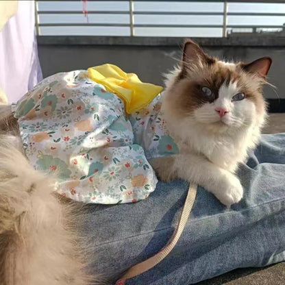 Fashion Cat Dresses With Bow, Cats & Small Dogs, Sphynx, Chihuahua, Fruit Flower Print Pet Clothes