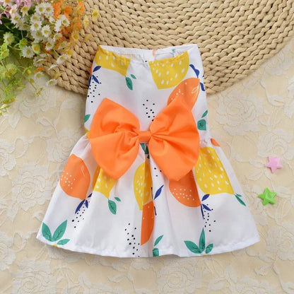 Fashion Cat Dresses With Bow, Cats & Small Dogs, Sphynx, Chihuahua, Fruit Flower Print Pet Clothes