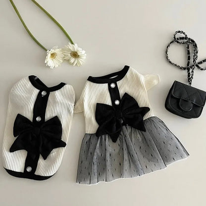 Luxury Dress for Small Dogs, Summer Puppy Clothes, Bow Lace Dog Skirt, Black White Dog T Shirt, Girls Dog Costume, Chihuahua Vest