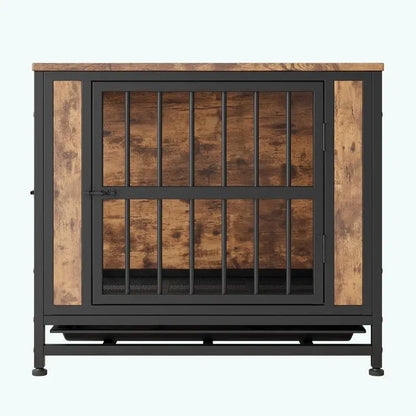 Wooden Dog Crate Table, 27.48" Decorative Pet Crate House, 2 Sliding Doors, Thick Iron Door Frame, Indoor Kennel for Small Dog