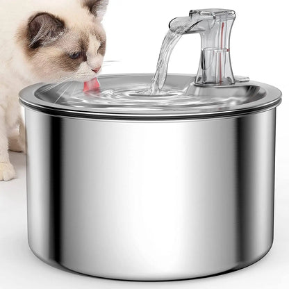 2L Fully Stainless Steel Pet Water Dispenser, Automatic Cat Water Fountain, Optional Sensor  and Heater