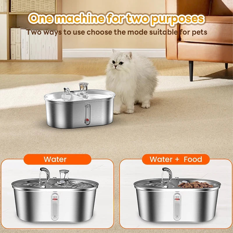 Stainless Steel Pet Water Fountain, 0.8 GAL 2-IN-1 Automatic,  Water Level Marker, Suitable For Dogs Cats And Multiple Pets