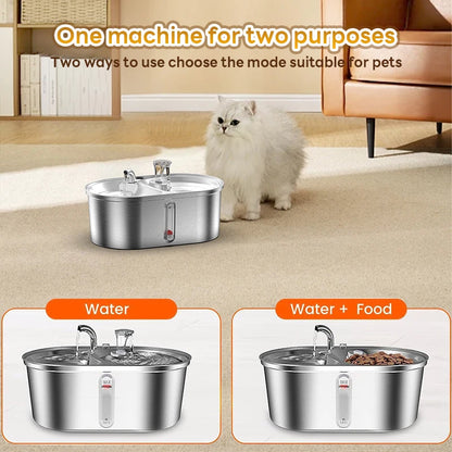 Stainless Steel Pet Water Fountain, 0.8 GAL 2-IN-1 Automatic,  Water Level Marker, Suitable For Dogs Cats And Multiple Pets