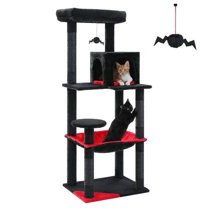 Gothic Cat Tree for Indoor Cats, Tall Cat Tower with Super Large Hammock, Sisal Covered Scratching Post, Cozy Condo Top Perch