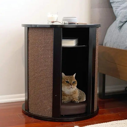 Purrrrfect End Table, Cat Bed Cave, Black Espresso, Multipurpose Wood Cat Furniture, Nightstand, Easy to Clean, Covered Cat Bed