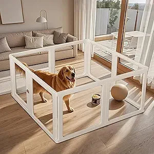 Modern Dog Playpen with Door, Clear Pet Playpen for Indoor/Outdoor, Easy to Install and Remove, Puppy Playpen for Dogs, Cats, Other Small Pets