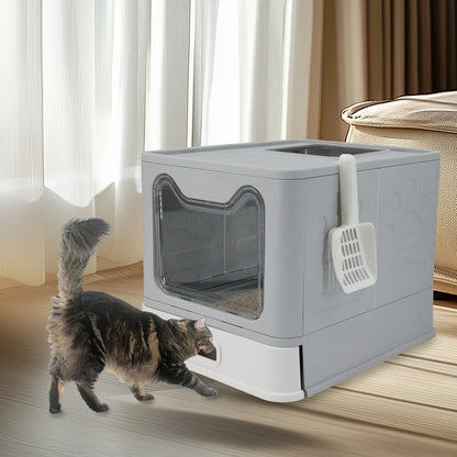 Stainless Steel Cat Litter Box with Lid, Front Entry and Top Exit, Toilet Box with Litter Scoop for Kittens, Easy Cleaning