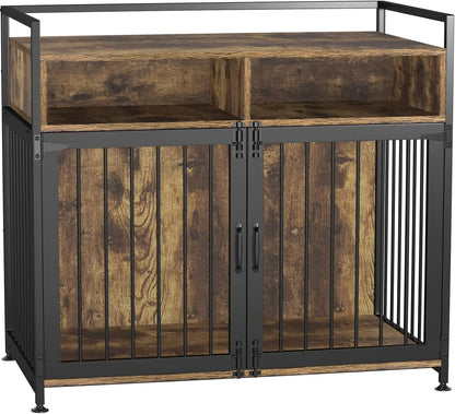 41/48 Inch Wooden Dog Crate Furniture, with Storage Drawers, Adjustable Raised Feeder, Indoor Pet House for Large & Medium Dogs