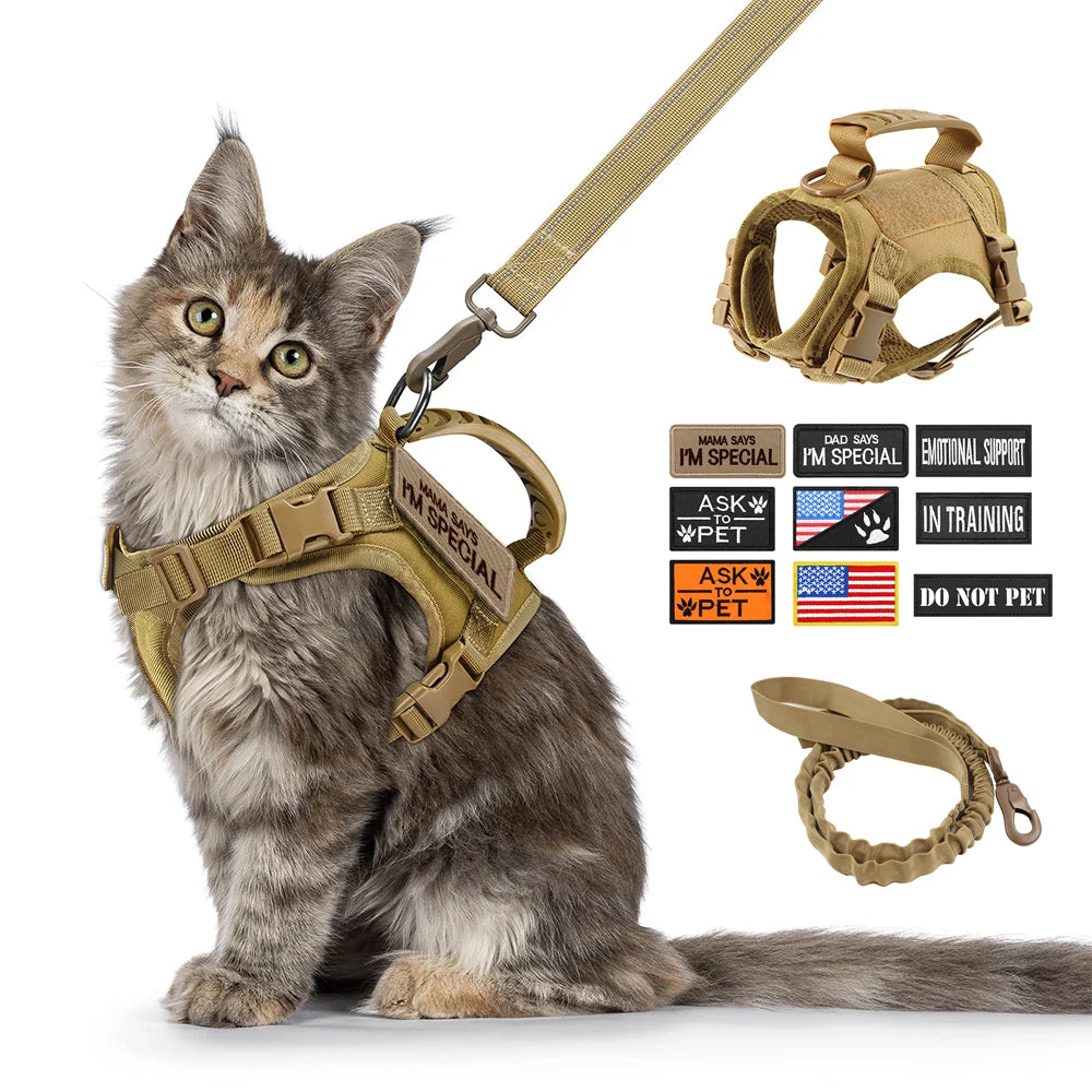 Tactical Cat Harness Leash with 9 Patches, Small Dog Puppy Vest, Straps with Handle, Harnesses, Training, Adjustable, Pet Accessories