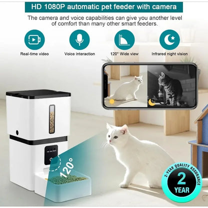 Automatic Dog/Cat Feeder with Camera: 5G WiFi Easy Setup 8L Motion Detection, Smart Cat/Dog Food Dispenser, Authenticity guarantee