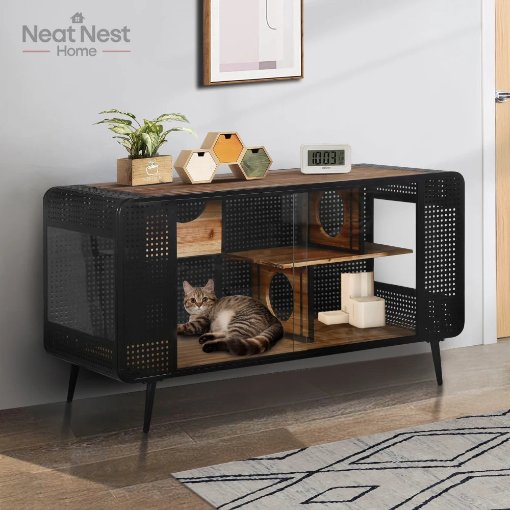 Spacious Cat House with Tempered Glass