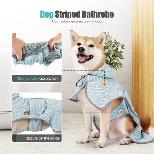 Pet Bathrobe Dog or Cat, Fast Water Absorbent Towel, for Large Medium Small Dogs, Soft Adjustable  Drying Coat