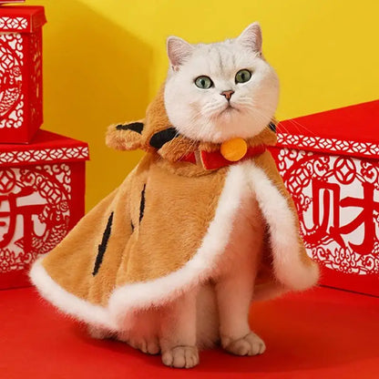 Cute Warm Cat Cloak Tiger-Shape, Winter Warm Hooded Coat, Pet Clothes, Pet Tiger Costume for Winter Cats