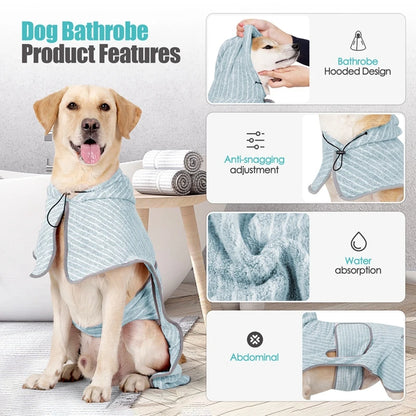 Pet Bathrobe Dog or Cat, Fast Water Absorbent Towel, for Large Medium Small Dogs, Soft Adjustable  Drying Coat