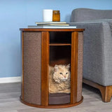 Purrrrfect End Table, Cat Bed Cave, Black Espresso, Multipurpose Wood Cat Furniture, Nightstand, Easy to Clean, Covered Cat Bed