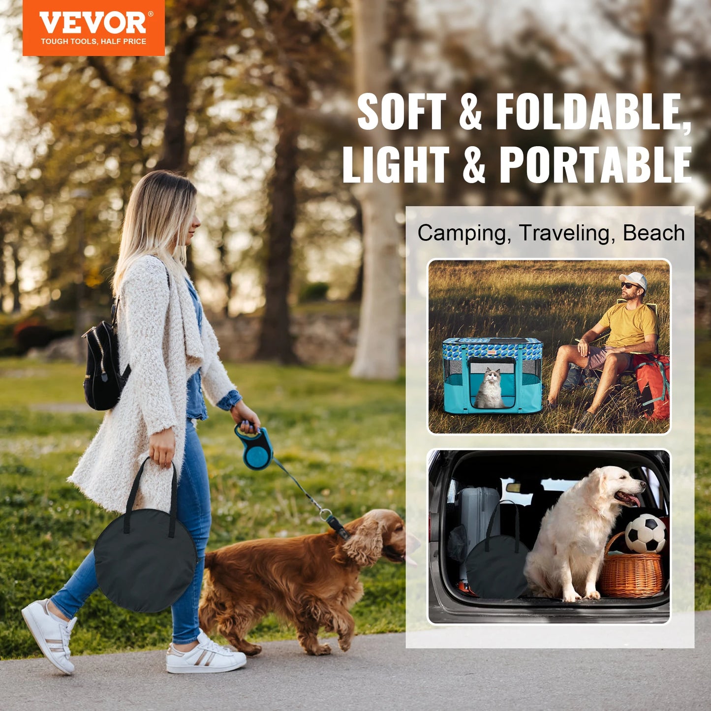 Portable Foldable Pet Playpen, Light Weight, Easy Setup, Waterproof Shelter, for Dogs & Cats