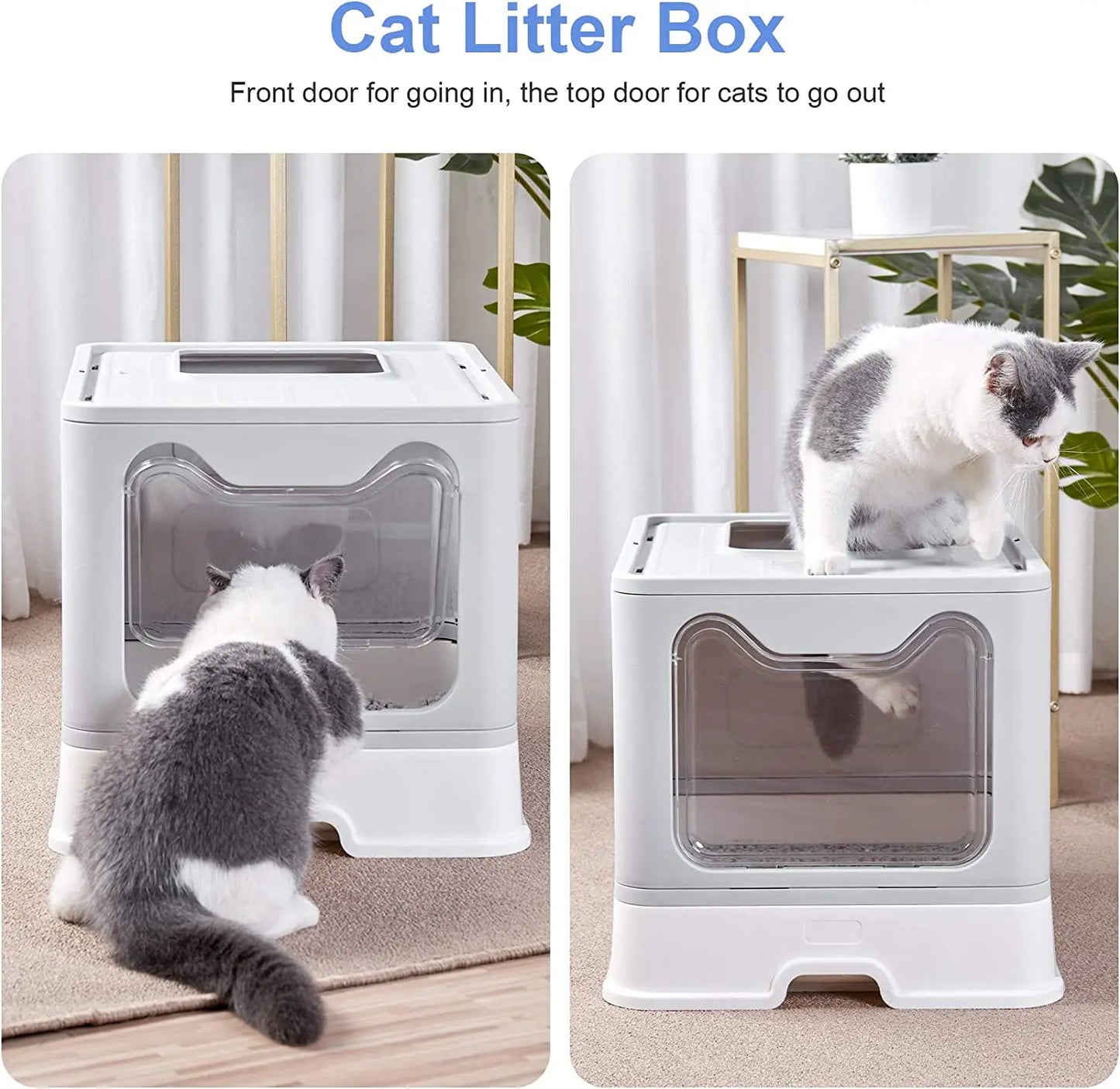 Front Entry Top Exit, Cat Litter Tray Box, with Scoop and Drawer, Foldable Hooded Kitty Pet Toilet, Extra Large