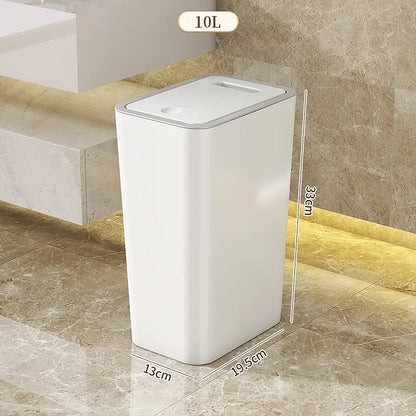 10L Odor Proof Trash Can, One-Touch Modern Design, Durable Plastic, Bathroom, Kitchen, Space Saving & Leakproof