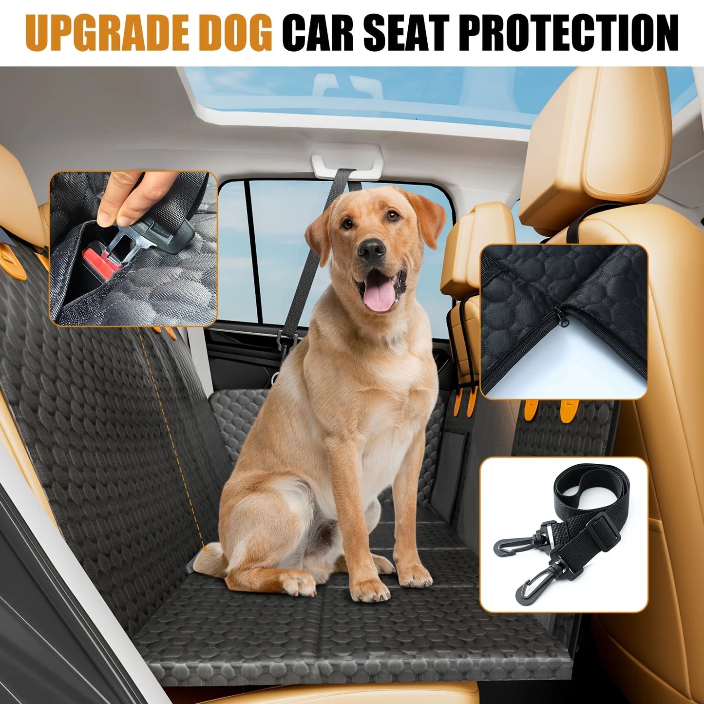 Dog Car Seat Cover for Back Seat, Hard Bottom Back Seat Extender for Dogs, Hammock for Car