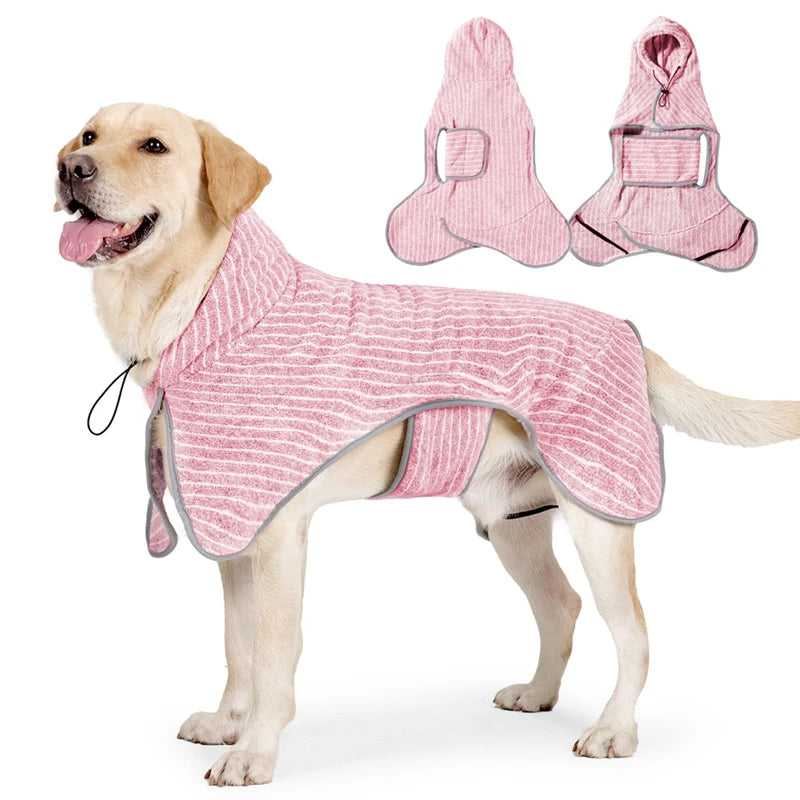 Pet Bathrobe Dog or Cat, Fast Water Absorbent Towel, for Large Medium Small Dogs, Soft Adjustable  Drying Coat