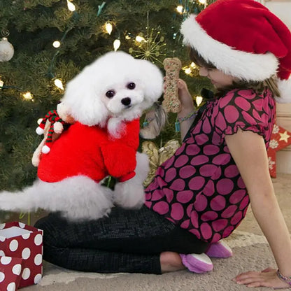 Pet Christmas Costumes, Winter Plush Dress, Warm Dog Hoodie, Dog Holiday Apparel With Bear