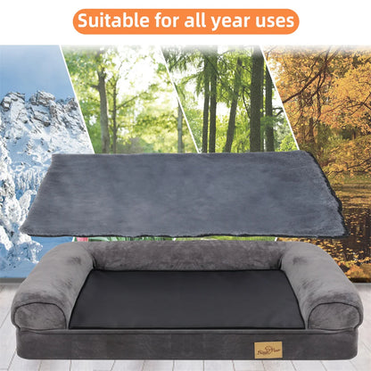Large, XL, XXL Calming Dog Bed, Orthopedic Memory Foam Sofa Couch, Waterproof Removable Cover, Plush Mat for Large Dogs