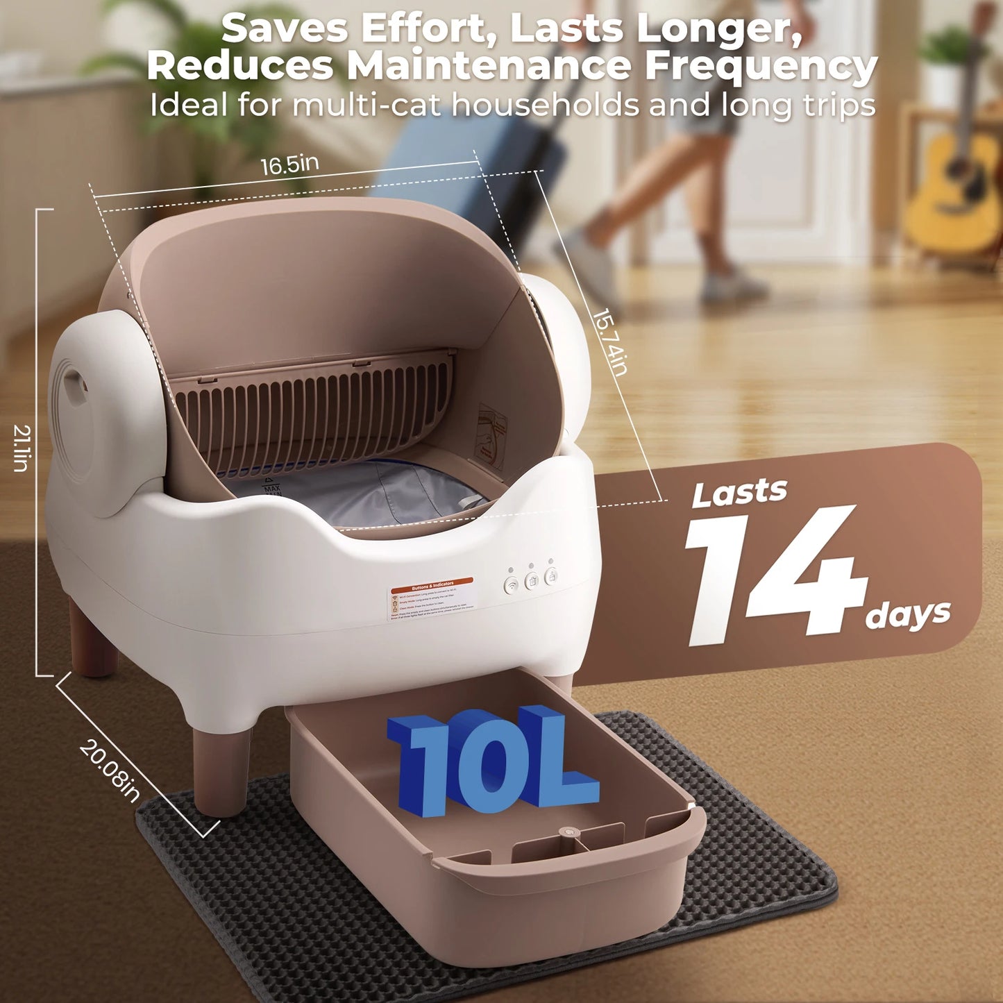 Self Cleaning Litter Box, Automatic Cat Litter Box with APP Control, Odor-Free, Large Waste Bin, Open-Top for Multi Cats
