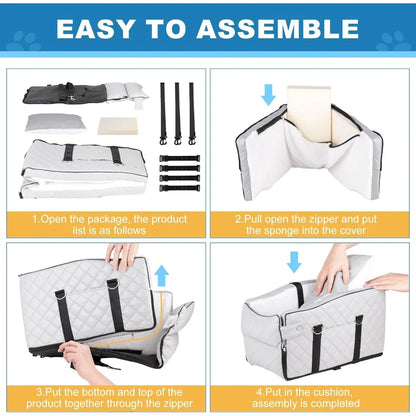 PU Center Console Dog/Cat Car Seat, Small Dogs Up to 12lbs, Portable Armrest Dog/Cat Booster Seat