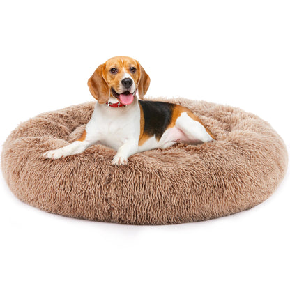 Calming Dog Bed for Small to Medium Dogs, Washable Pet Bed Anti-Slip, Round Fluffy Plush Dog Bed