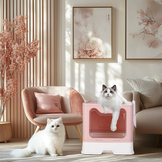 Modern Tidy Cat Litter Box, Flexible Cat House Furniture, Cat Potty with Portable Scoop Drawer