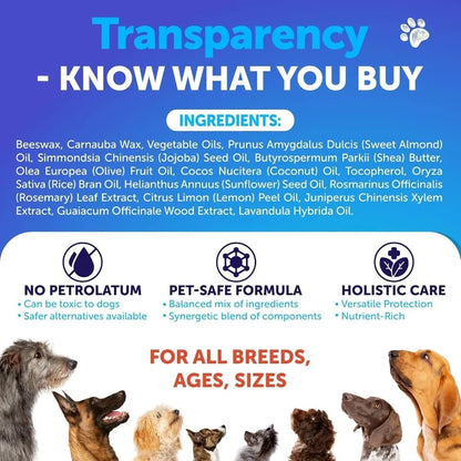 Dog Paw Balm, Lick Safe Snout Soother, Moisturizes Soothes Nourishes Irritated Paw Pads and Dry Nose, Protects from Cracks Wounds