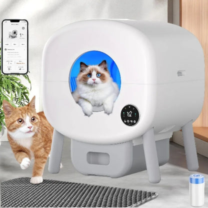 Extra Large Automatic Litter Box, Self Cleaning for Multiple Cats, Odor-Free, App-Controlled, Ambient Light, Waste Disposal