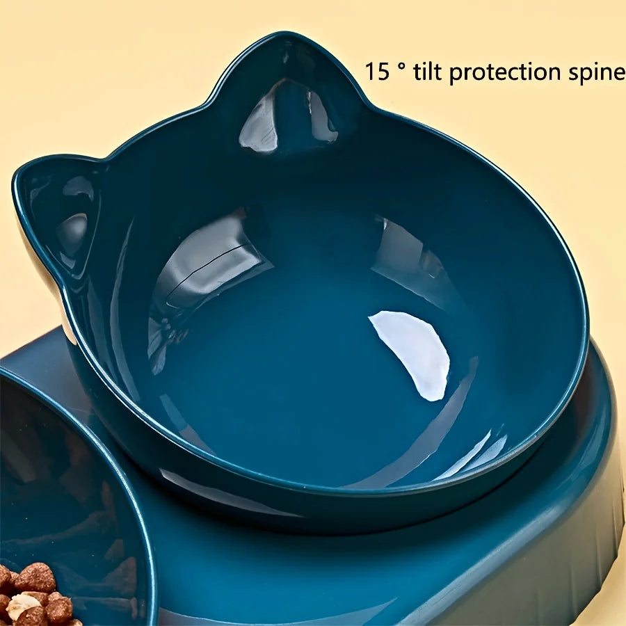 Pet Bowls With Water Feeder, 3 In 1 Ear Design Tilted Cat Water And Food Bowls, Set With Gravity Water Bottle For Neck Protection