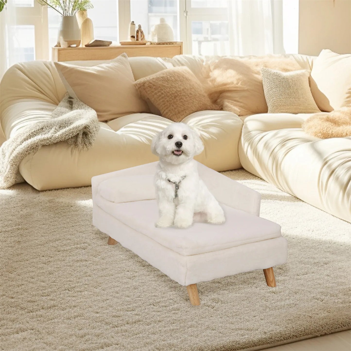 Waterproof Pet Sofa, Dog Cat Bed Couch, Raised Chair Lounger, Plush Cover Cushion