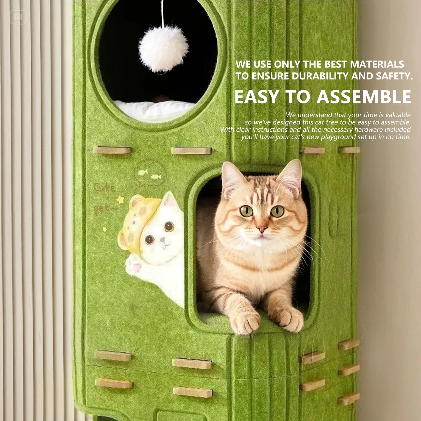 Three-Story Felt Cat Tree, Scratching Boards And Comfortable Caves, Multi-Story Cat Apartment Tower