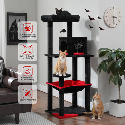 Gothic Cat Tree for Indoor Cats, Tall Cat Tower with Super Large Hammock, Sisal Covered Scratching Post, Cozy Condo Top Perch