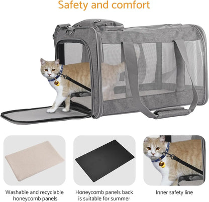 Airline-Approved Pet Carrier for Cats/Dogs, Soft Travel Bag with Breathable Honeycomb Board - Removable Support for Car/Air Travel