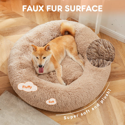 Calming Dog Bed for Small to Medium Dogs, Washable Pet Bed Anti-Slip, Round Fluffy Plush Dog Bed