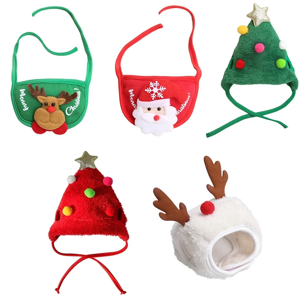 Christmas Pet Hat, Cute Cartoon Antler Drool Towel, Dog & Cat Outfit, Accessories Scarf for Autumn and Winter