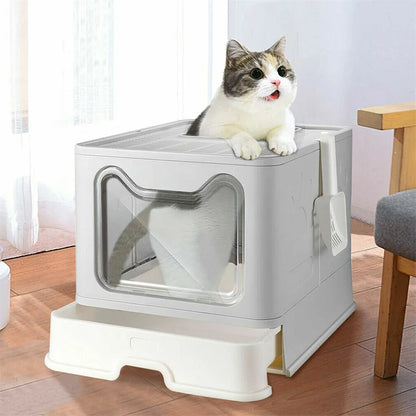 Easy Cleaning Cat Litter Box, Large Cat Pan Drawer, Anti-Splashing Cat Potty, Toilet Tray with Scoop.