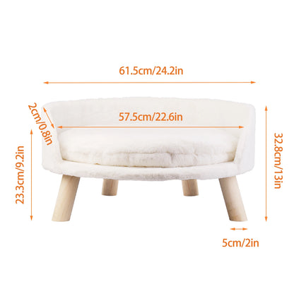 Luxury Soft Cat/Dog Bed, Warm Plush Fabric, Pet Nesting Chair/Bed, Washable Couch Wood Legs with Cushion Pad, For Small Pets